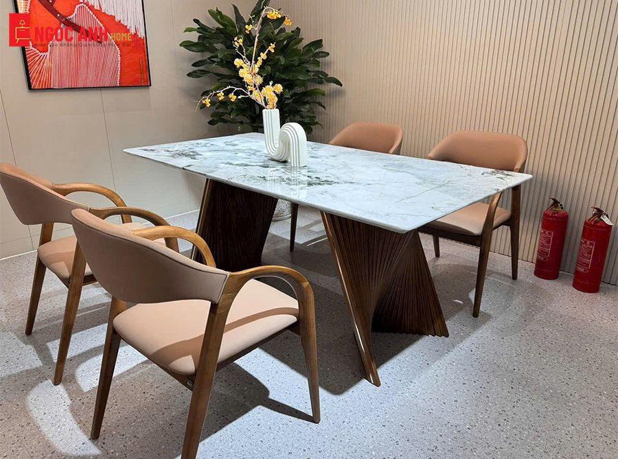 BỘ BÀN ĂN MẶT ĐÁ TỰ NHIÊN CHÂN XOẮN ĐỘC ĐÁO