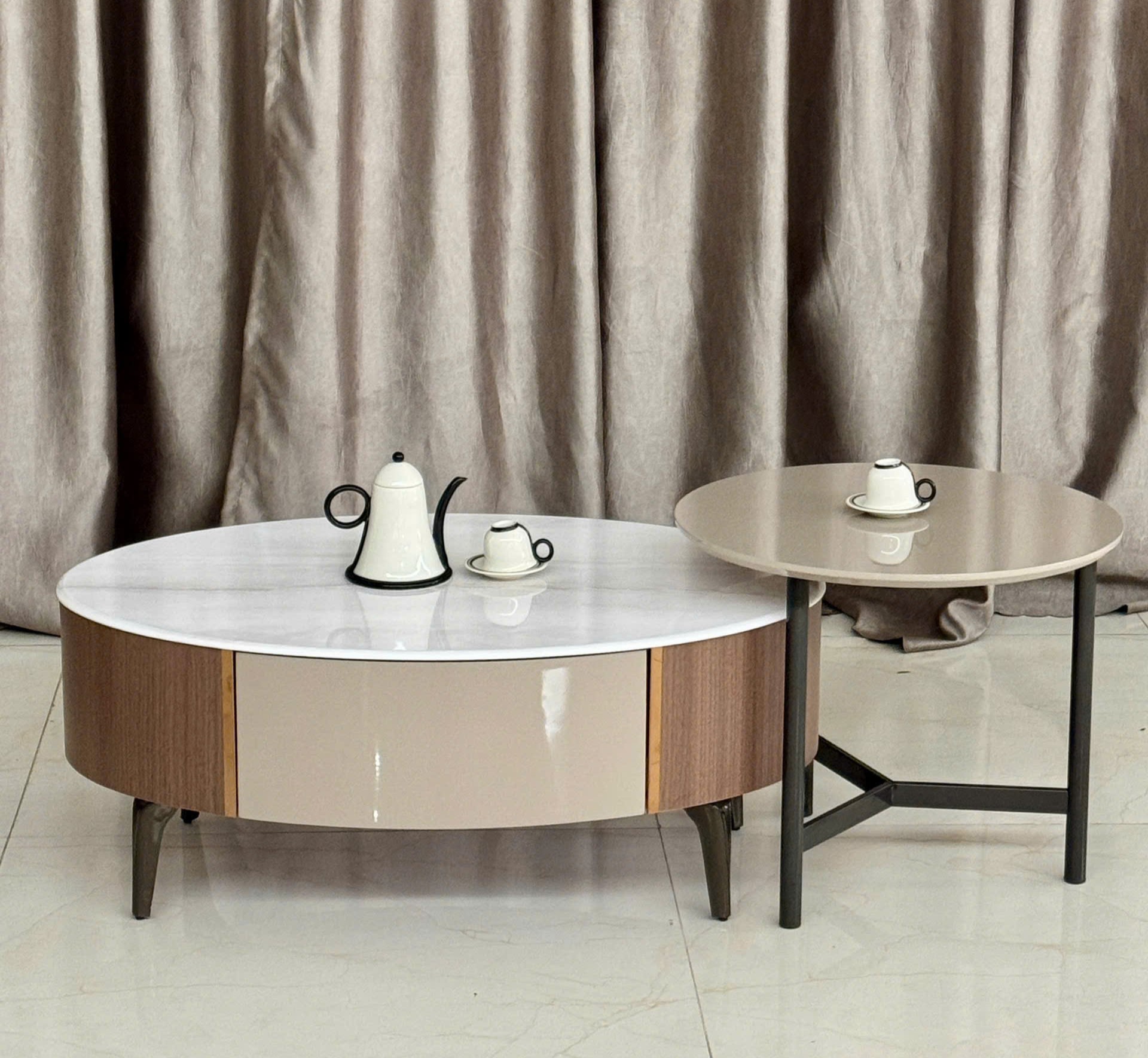 BỘ BÀN TRÀ ĐÔI OVAL MẶT ĐÁ VÂN MÂY