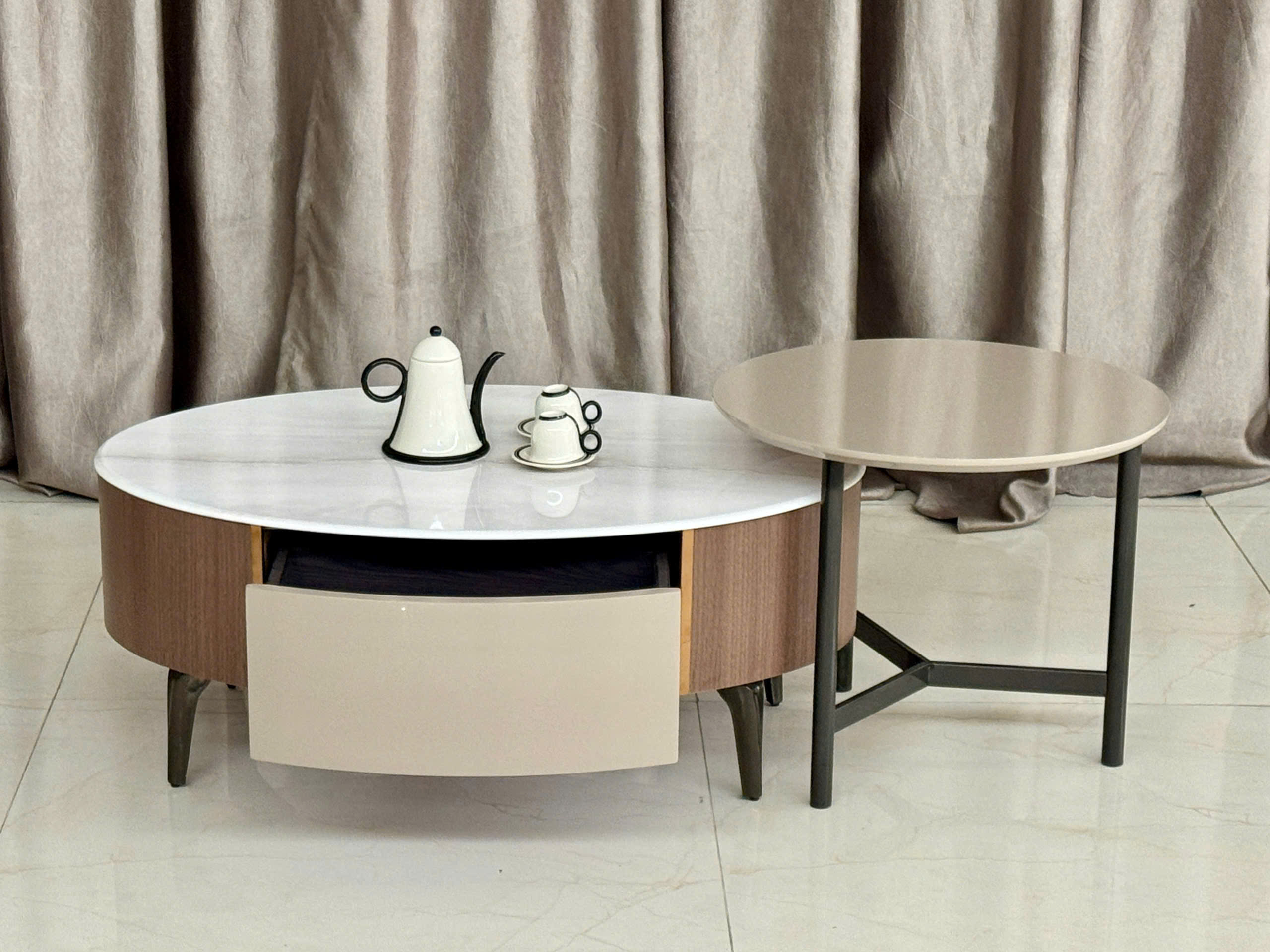 BỘ BÀN TRÀ ĐÔI OVAL MẶT ĐÁ VÂN MÂY - Ảnh 3