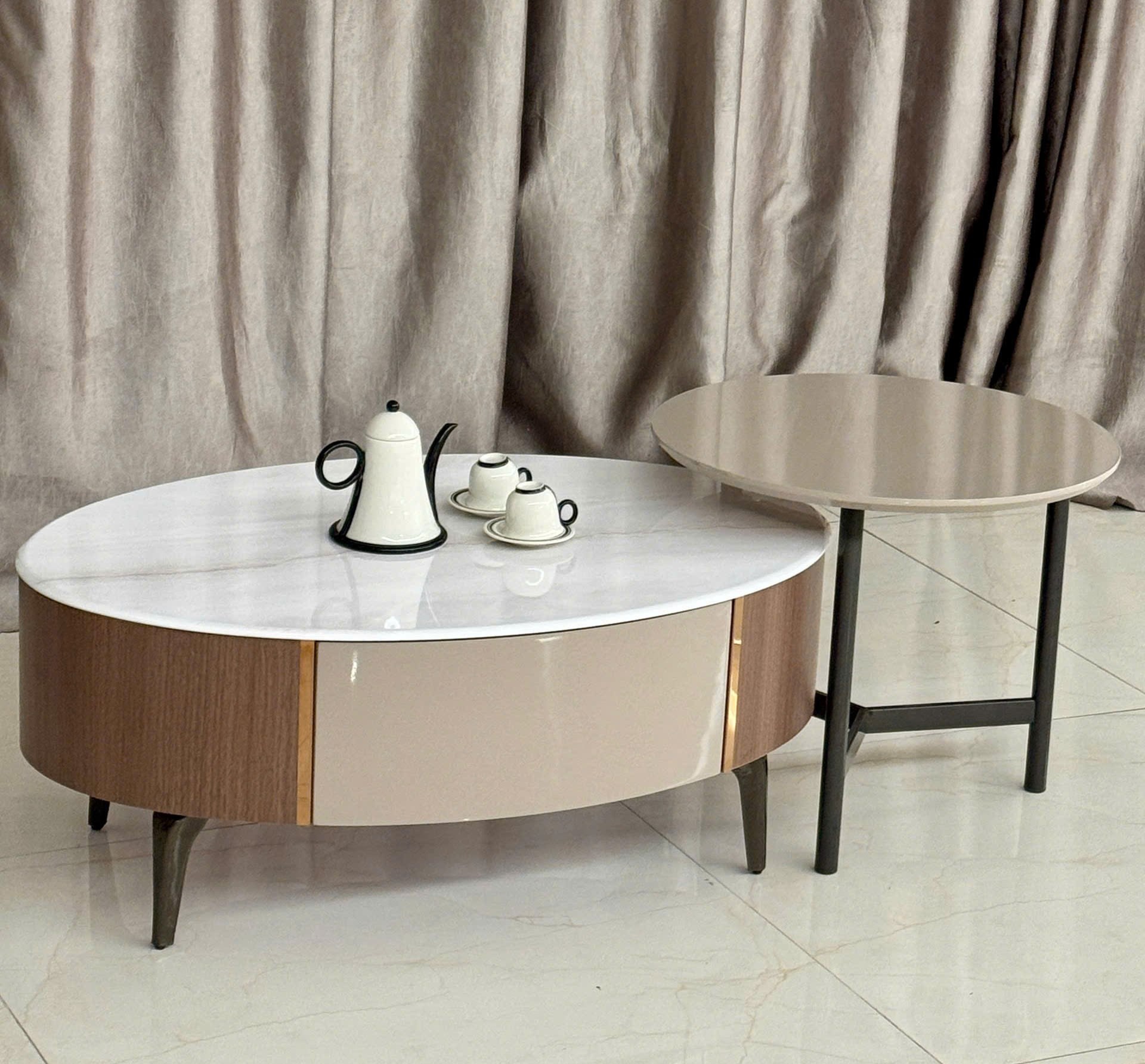 BỘ BÀN TRÀ ĐÔI OVAL MẶT ĐÁ VÂN MÂY - Ảnh 2