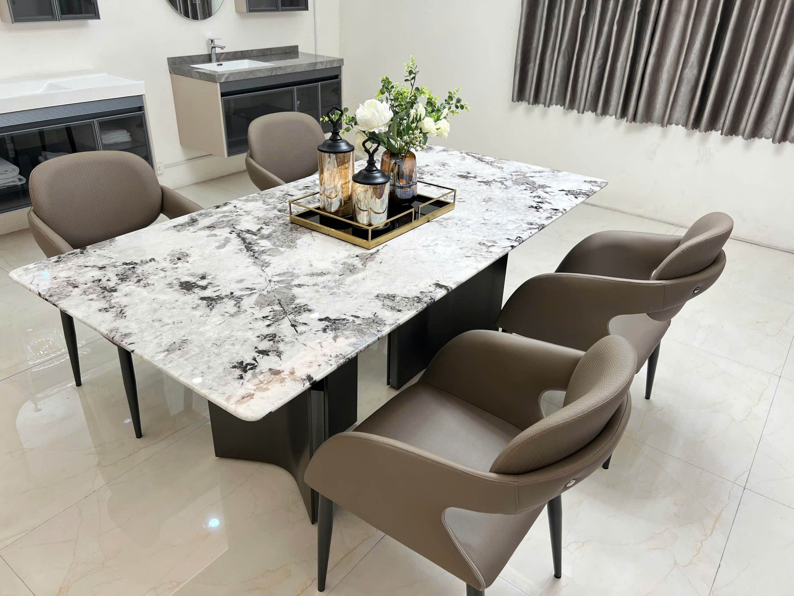 BỘ BÀN ĂN MẶT ĐÁ CHÂN KHỐI HIỆN ĐẠI - Ảnh 3