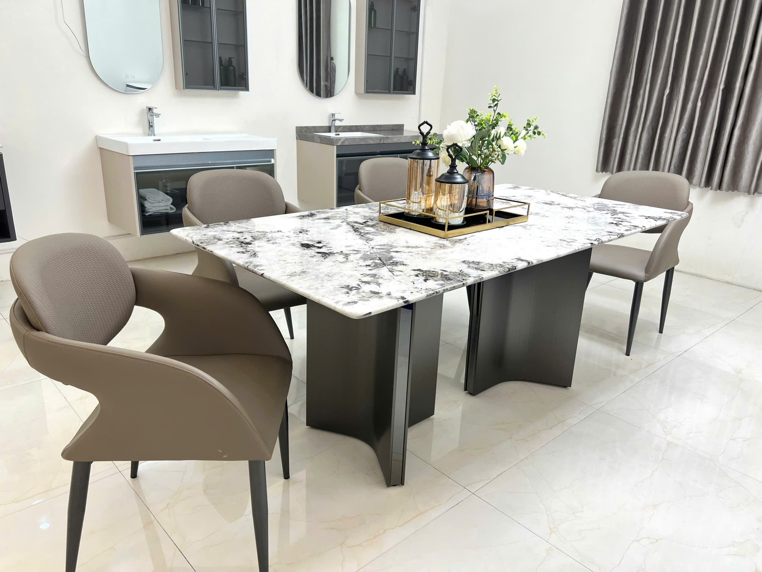 BỘ BÀN ĂN MẶT ĐÁ CHÂN KHỐI HIỆN ĐẠI